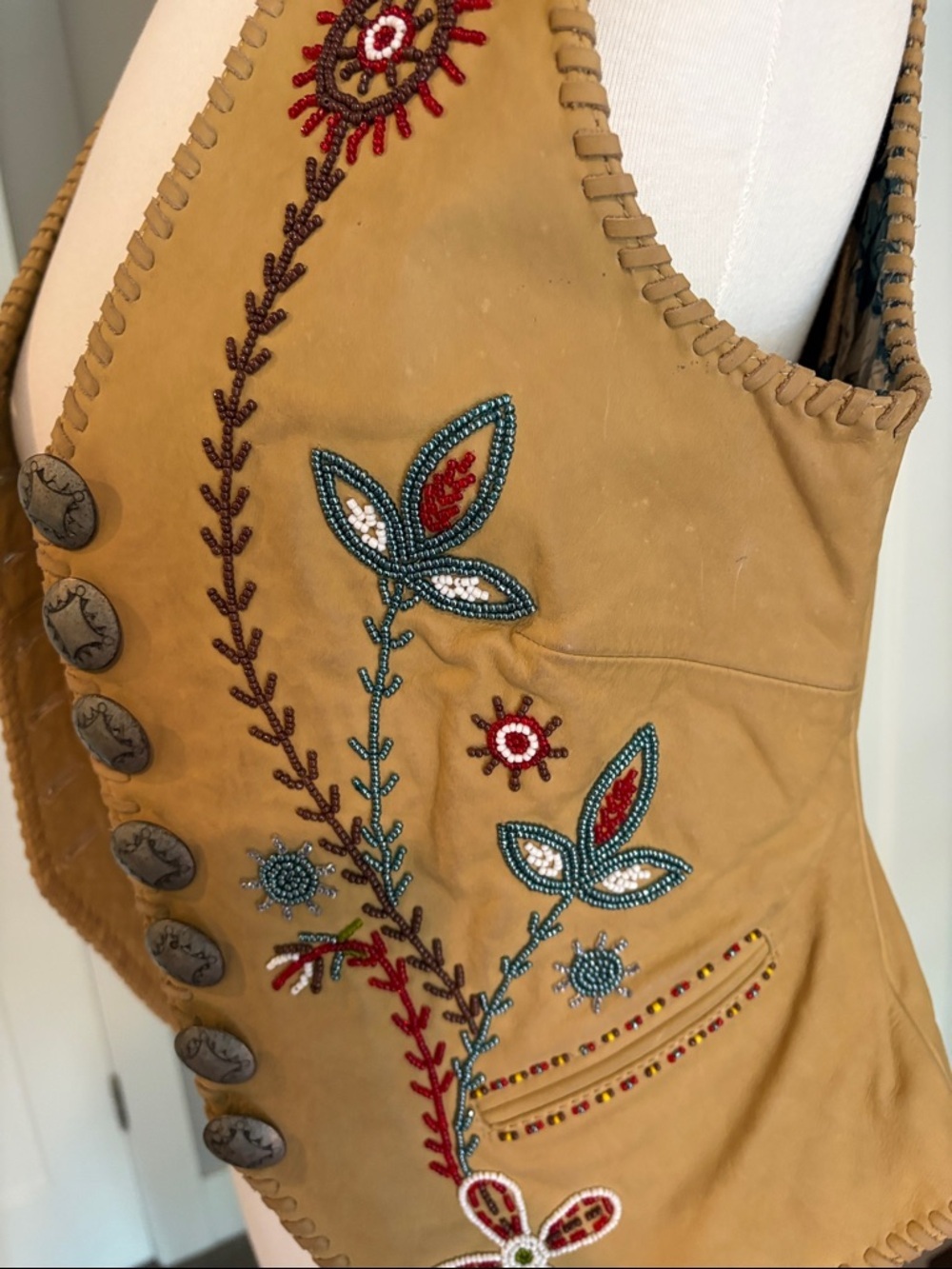 Double D Ranch Mustard Brown Suede Embroidered Western Vest - Picture 9 of 13
